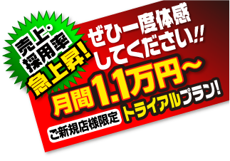 売上・採用率急上昇！ぜひ１度体感して下さい！月間１万円〜ご新規様限定トライアルプラン！